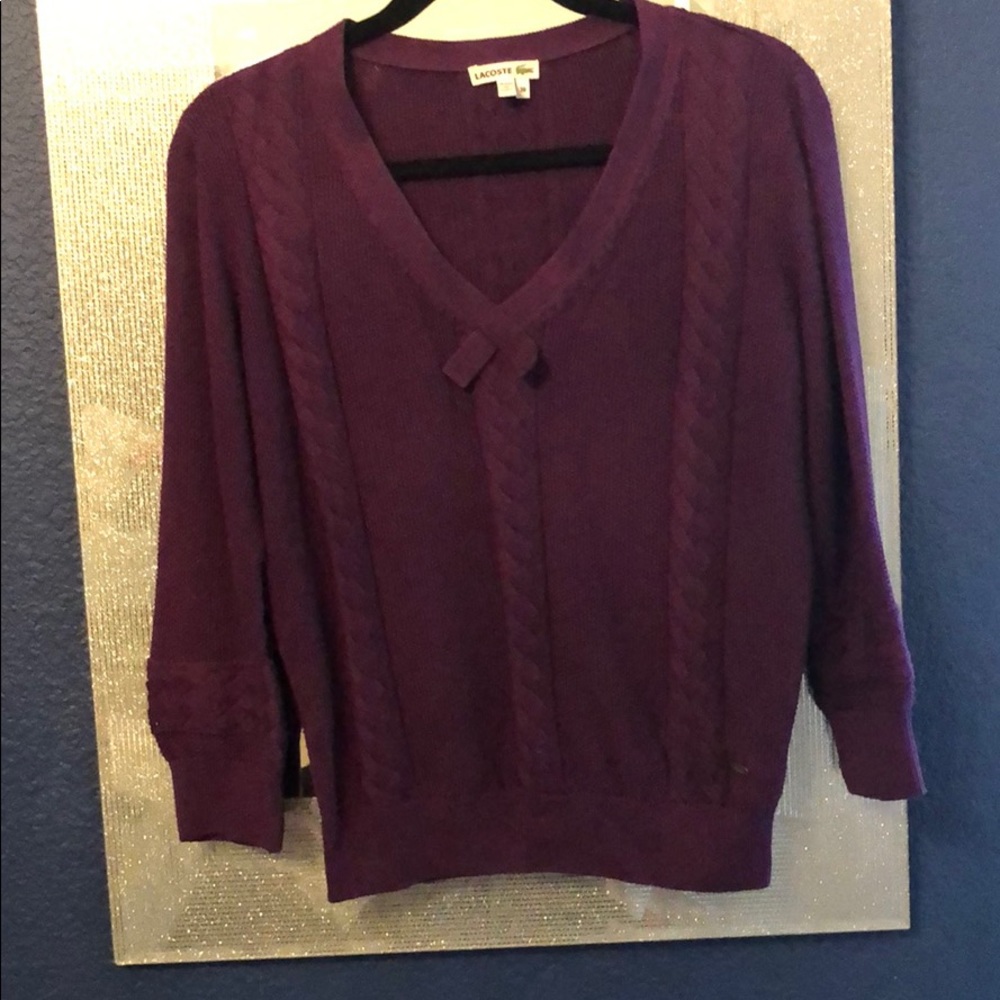 Lacoste purple vneck sweater size small